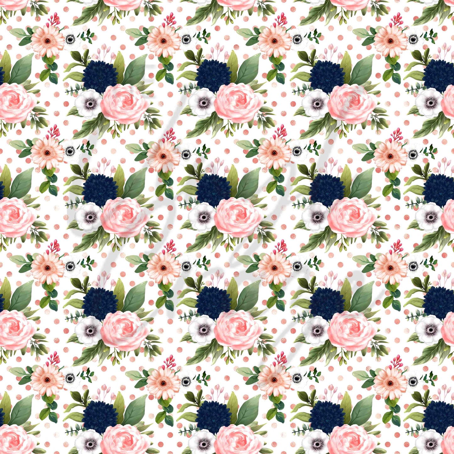 Navy Blue, Pink and Peach Florals - Adhesive Vinyl Sheets