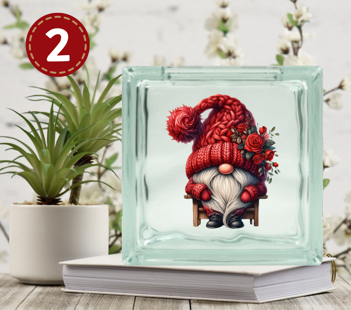 Valentines Day Gnomes - UV DTF Glass Block Decal - 6.5 inches