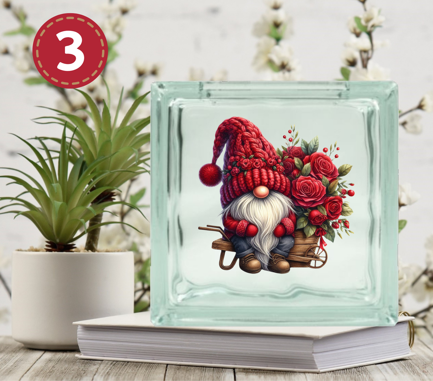 Valentines Day Gnomes - UV DTF Glass Block Decal - 6.5 inches