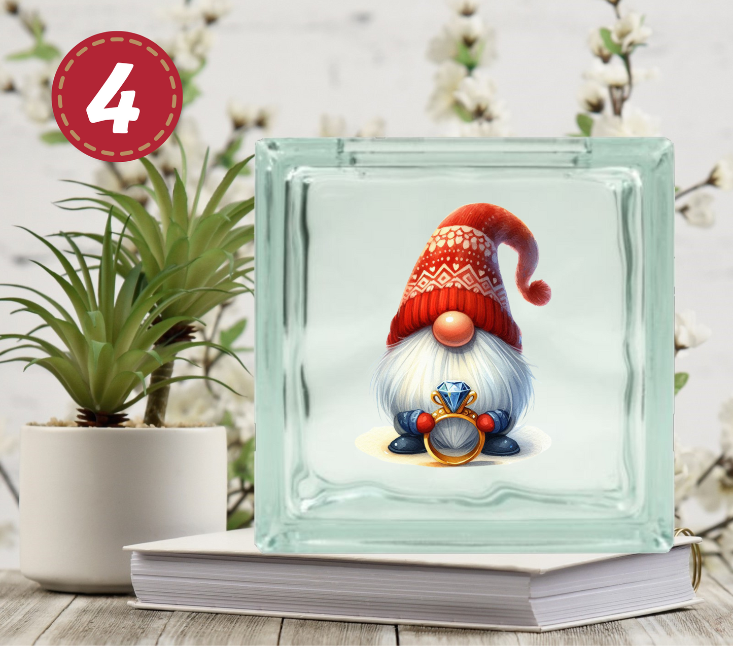 Valentines Day Gnomes - UV DTF Glass Block Decal - 6.5 inches