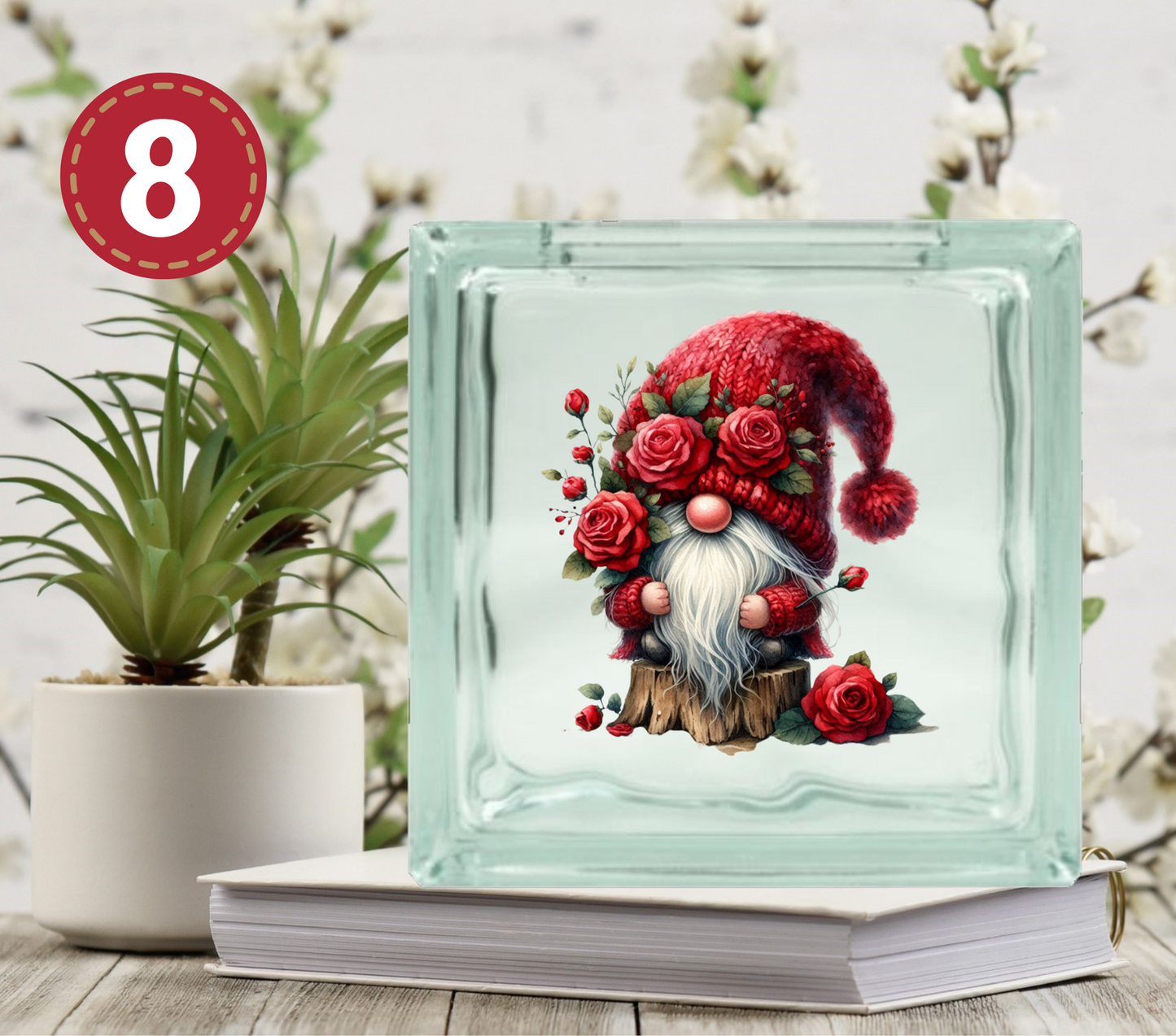 Valentines Day Gnomes - UV DTF Glass Block Decal - 6.5 inches