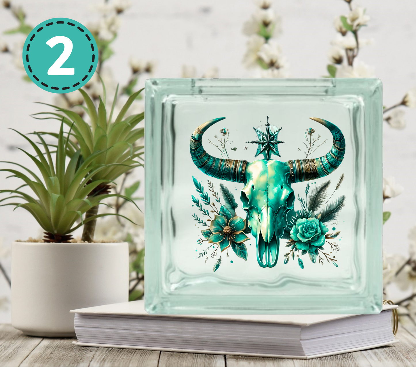 Turquoise Western - UV DTF Glass Block Decal - 6.5 inches