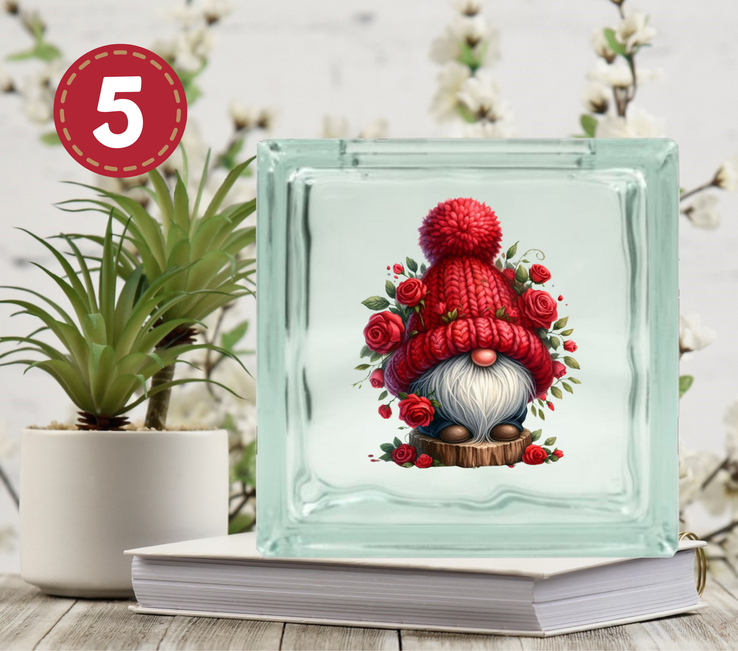 Valentines Day Gnomes - UV DTF Glass Block Decal - 6.5 inches