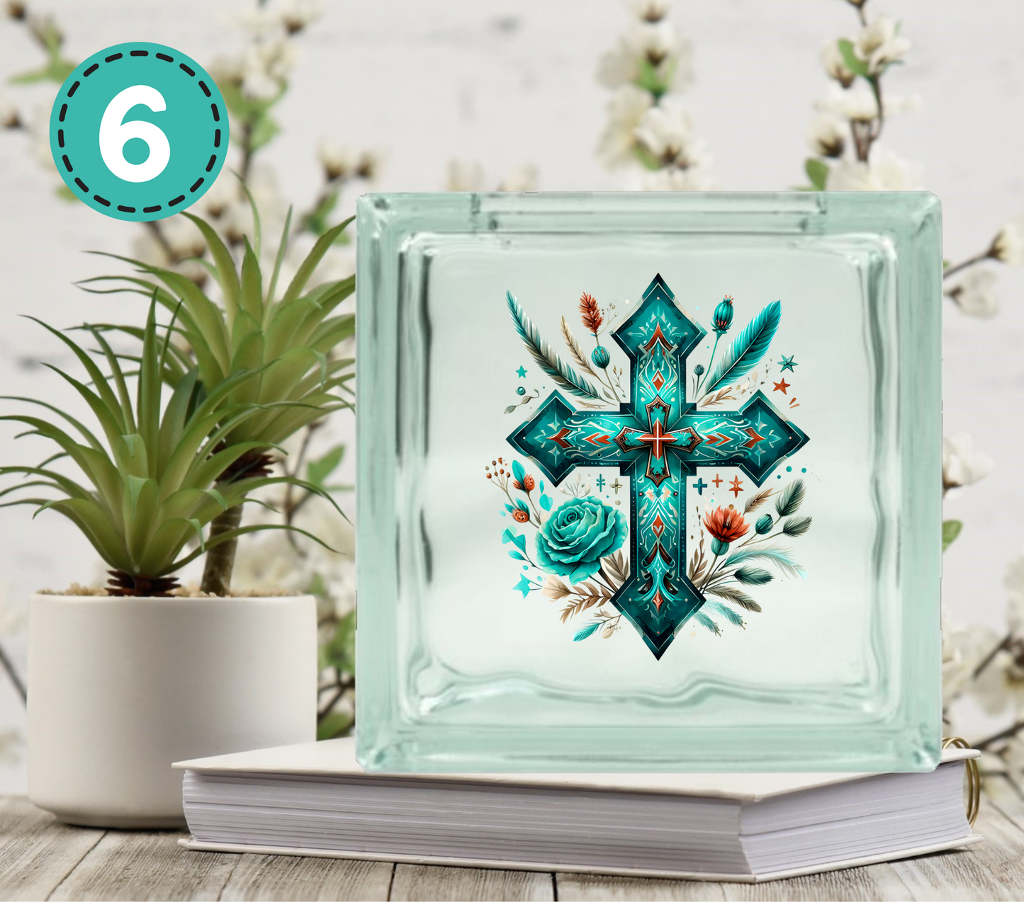 Turquoise Western - UV DTF Glass Block Decal - 6.5 inches