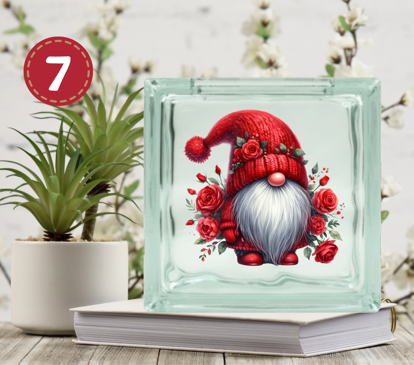 Valentines Day Gnomes - UV DTF Glass Block Decal - 6.5 inches