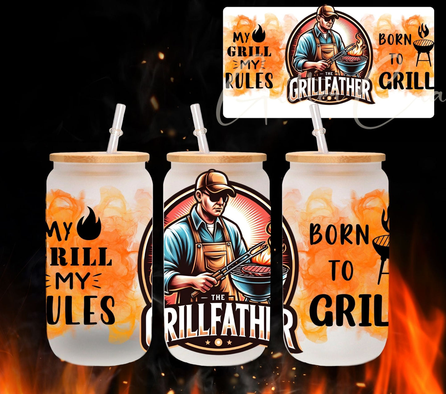 The Grillfather - UV DTF 16oz Libbey wrap