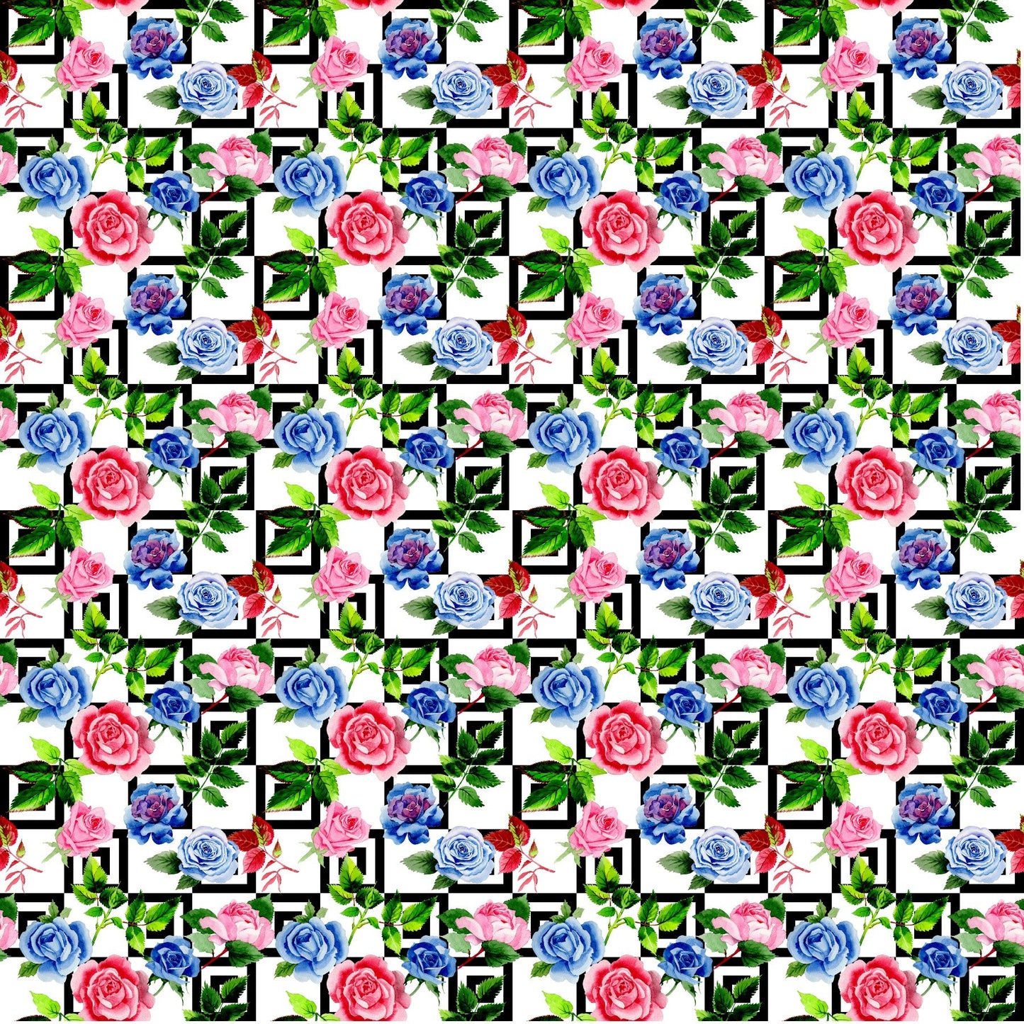 Pink And Blue Roses On A Geometric Background - Adhesive Vinyl Sheets