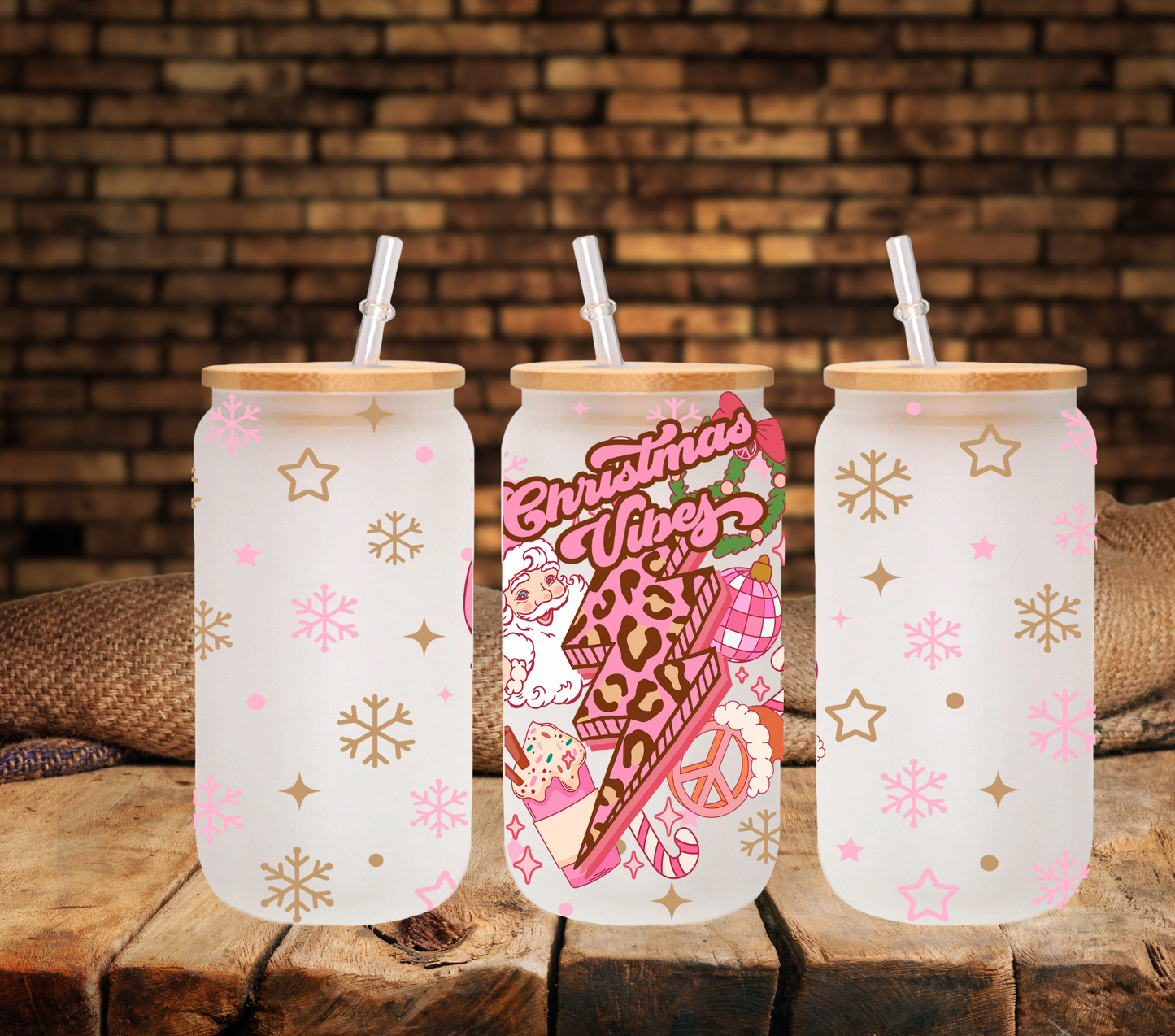 Pink Christmas Vibes - UV DTF 16oz Libbey wrap