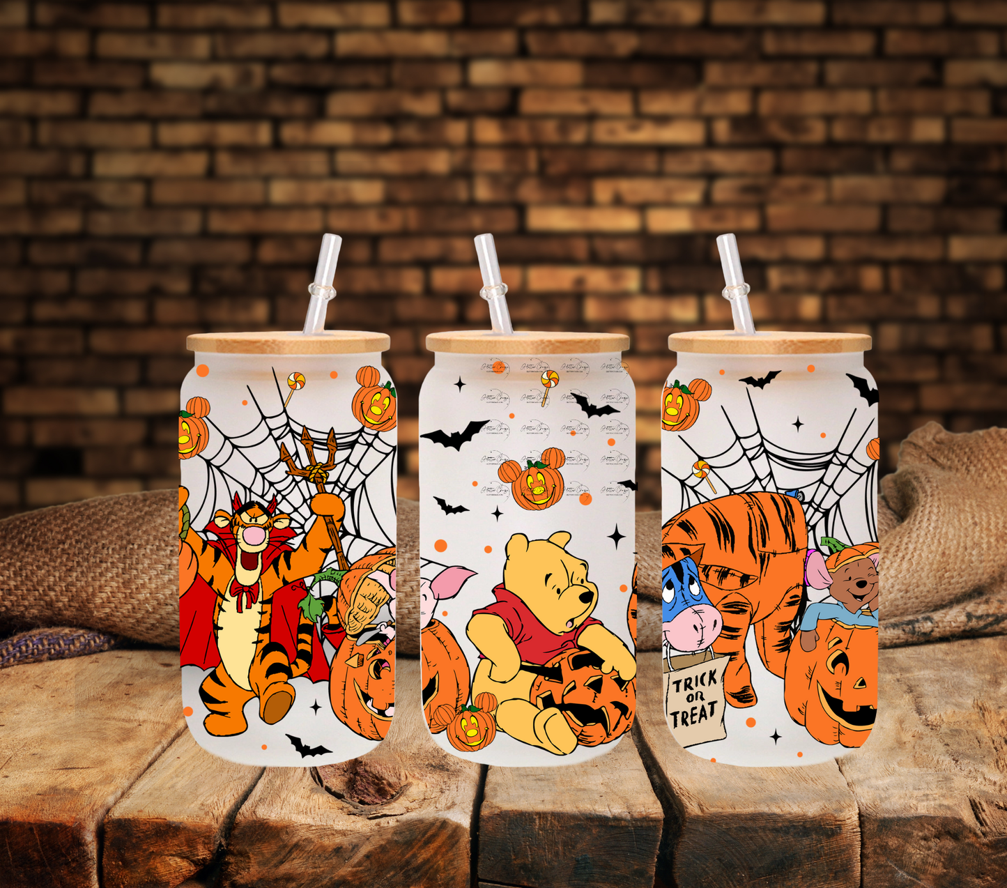 Pooh and Friends Halloween - UV DTF 16oz Libbey wrap