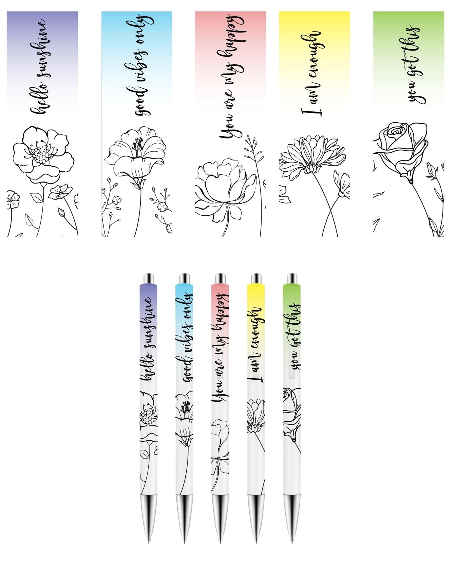 Positive Vibes - UV DTF Stainless Pen wraps - set of 5