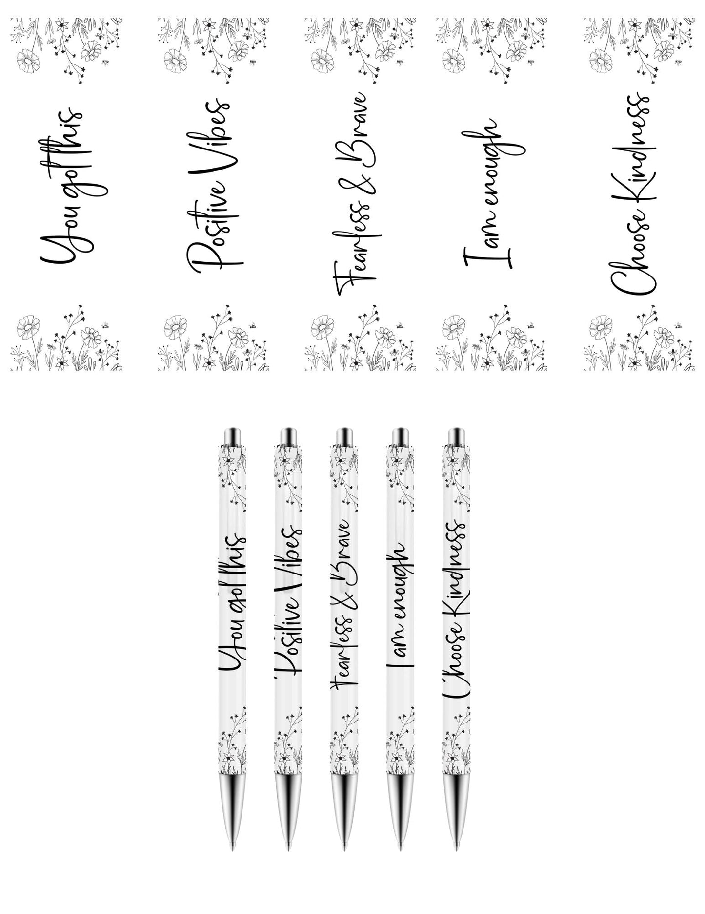 Positive Affirmations - UV DTF Stainless Pen wraps - set of 5