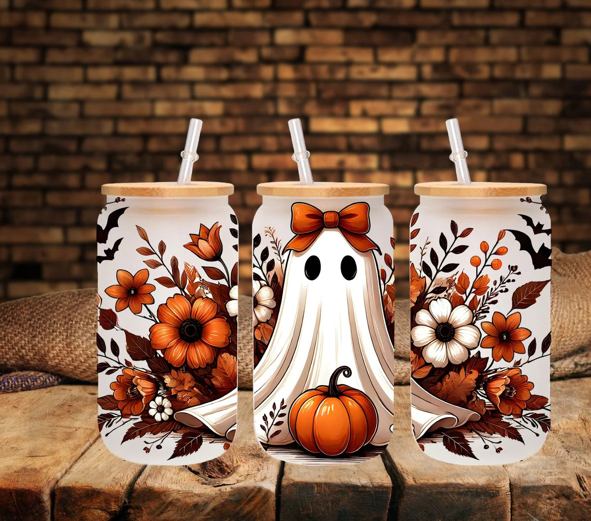 Pumpkin Ghost - UV DTF 16oz Libbey wrap