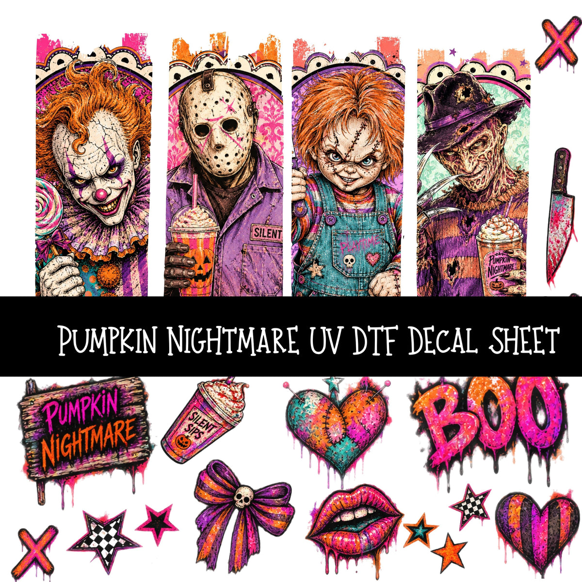 Pumpkin Nightmare UV DTF Decal sheets