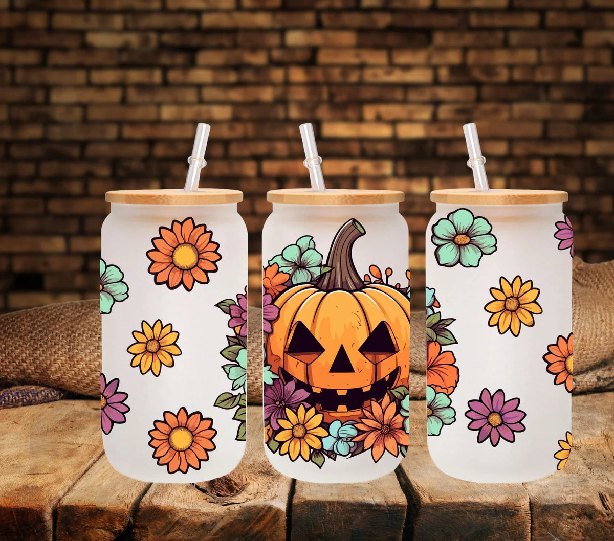 Pumpkin Floral - UV DTF 16oz Libbey wrap