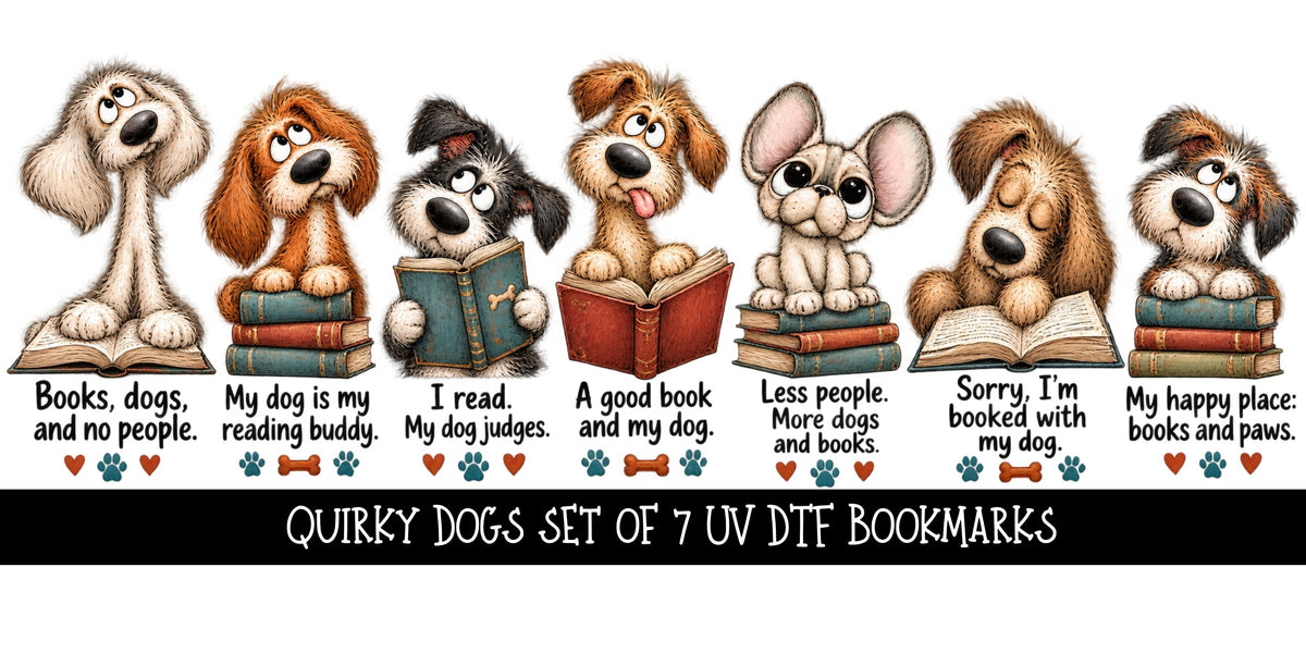 Quirky Dogs Bookmark UV DTF Decal sheet- set of 7 Designs