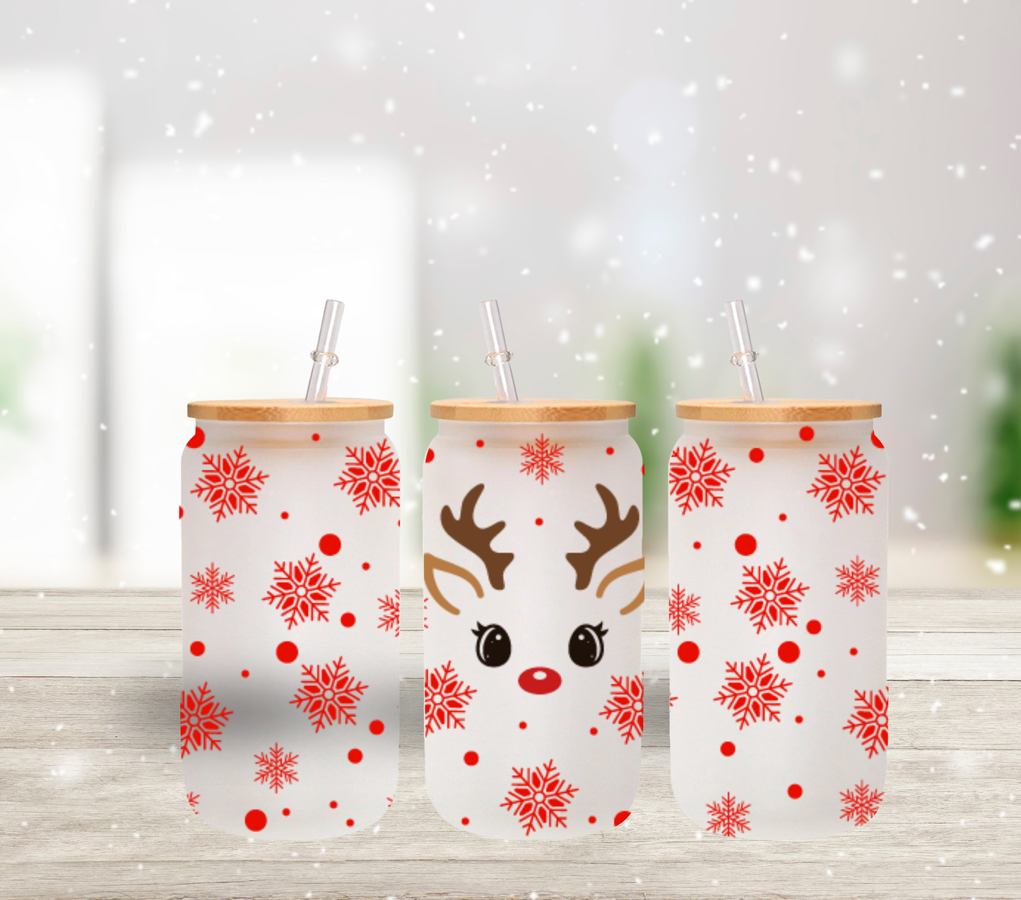 Red Reindeer - UV DTF 16oz Libbey wrap