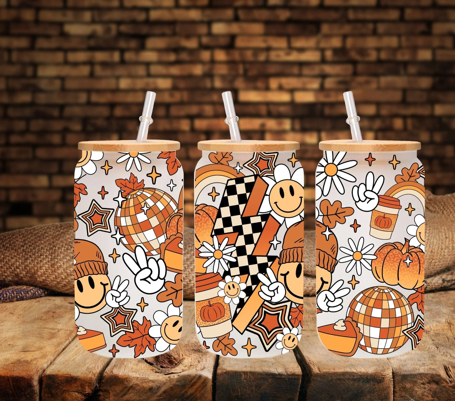 Retro Fall - UV DTF 16oz Libbey wrap