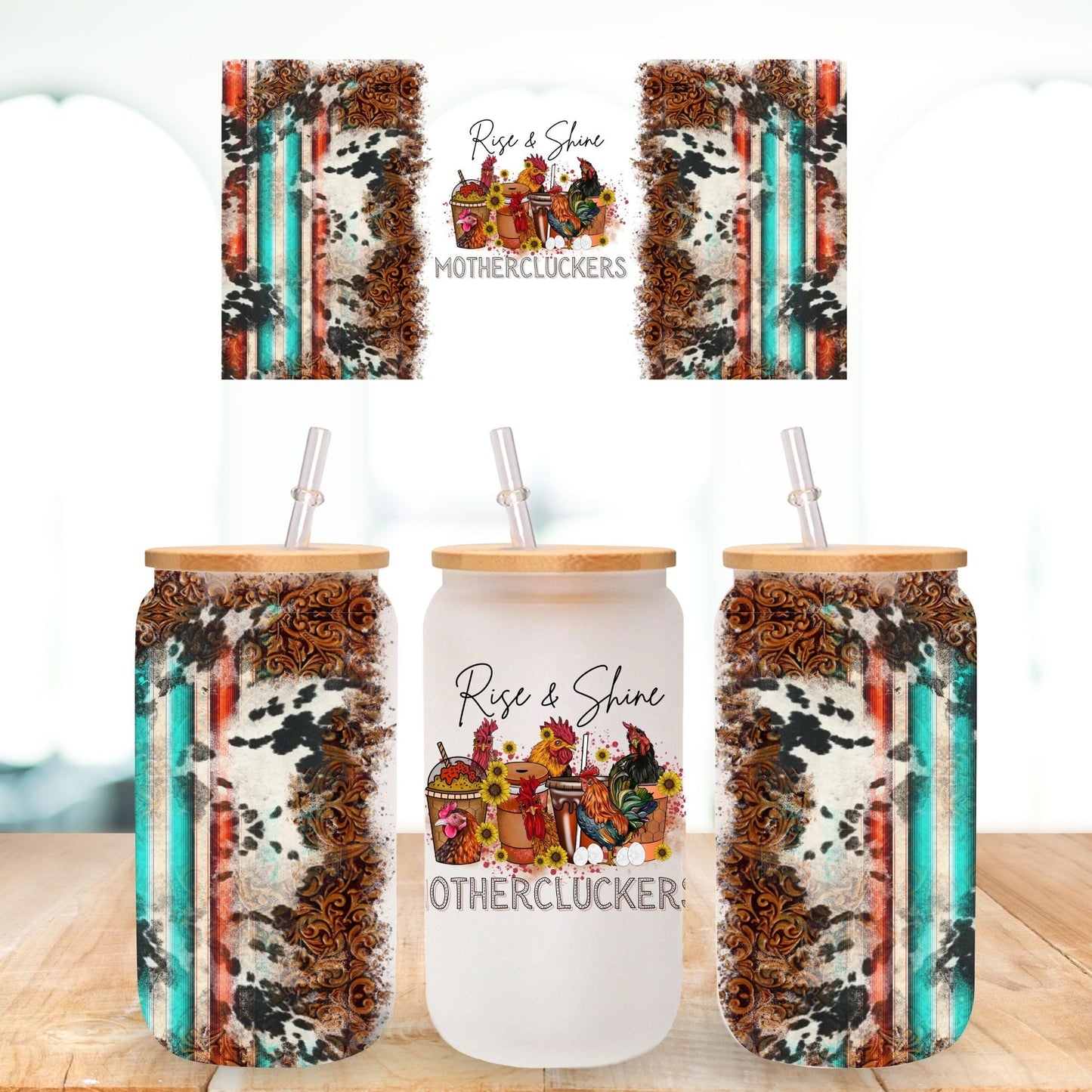 Rise and Shine Western - UV DTF 16oz Libbey wrap