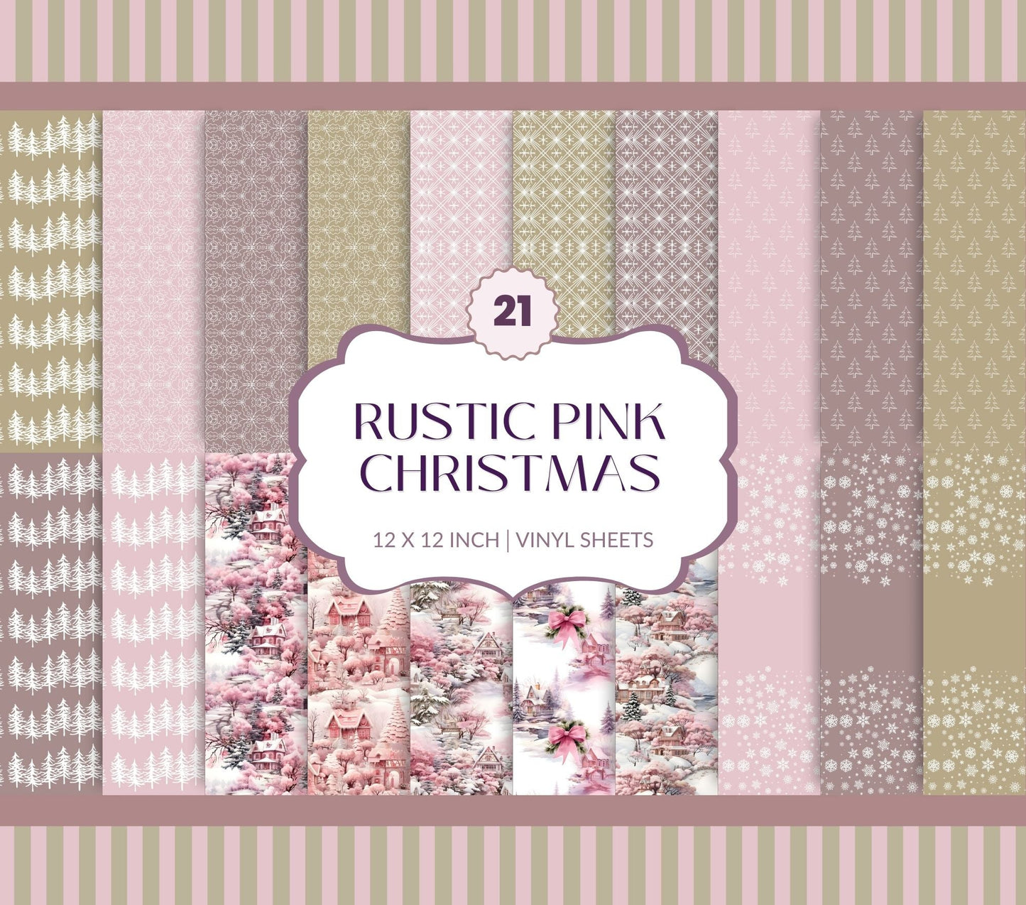 Rustic Pink Christmas Collection - Adhesive Vinyl 12x12 sheets - 20 Prints