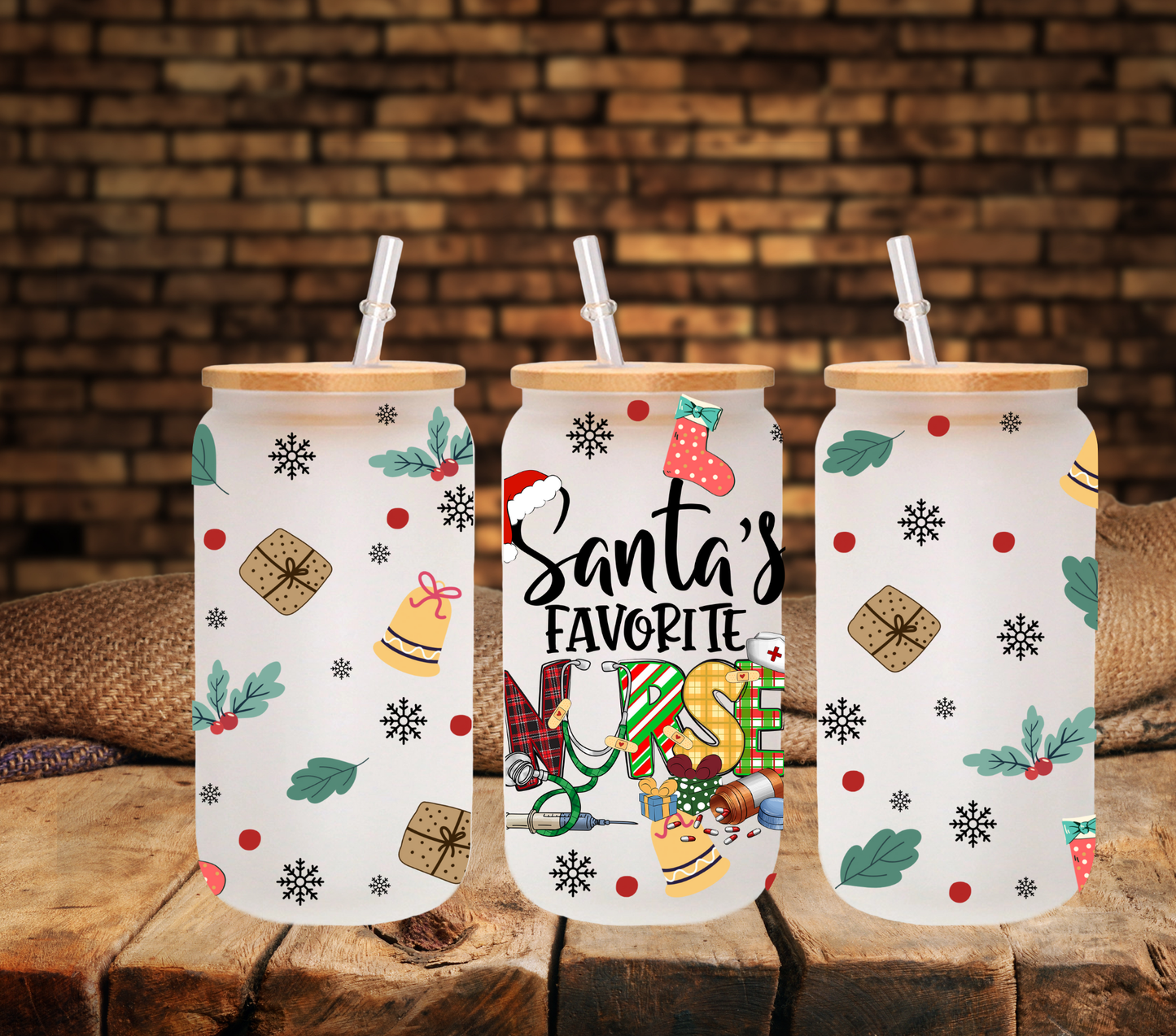 Santas Favorite Nurse - UV DTF 16oz Libbey wrap