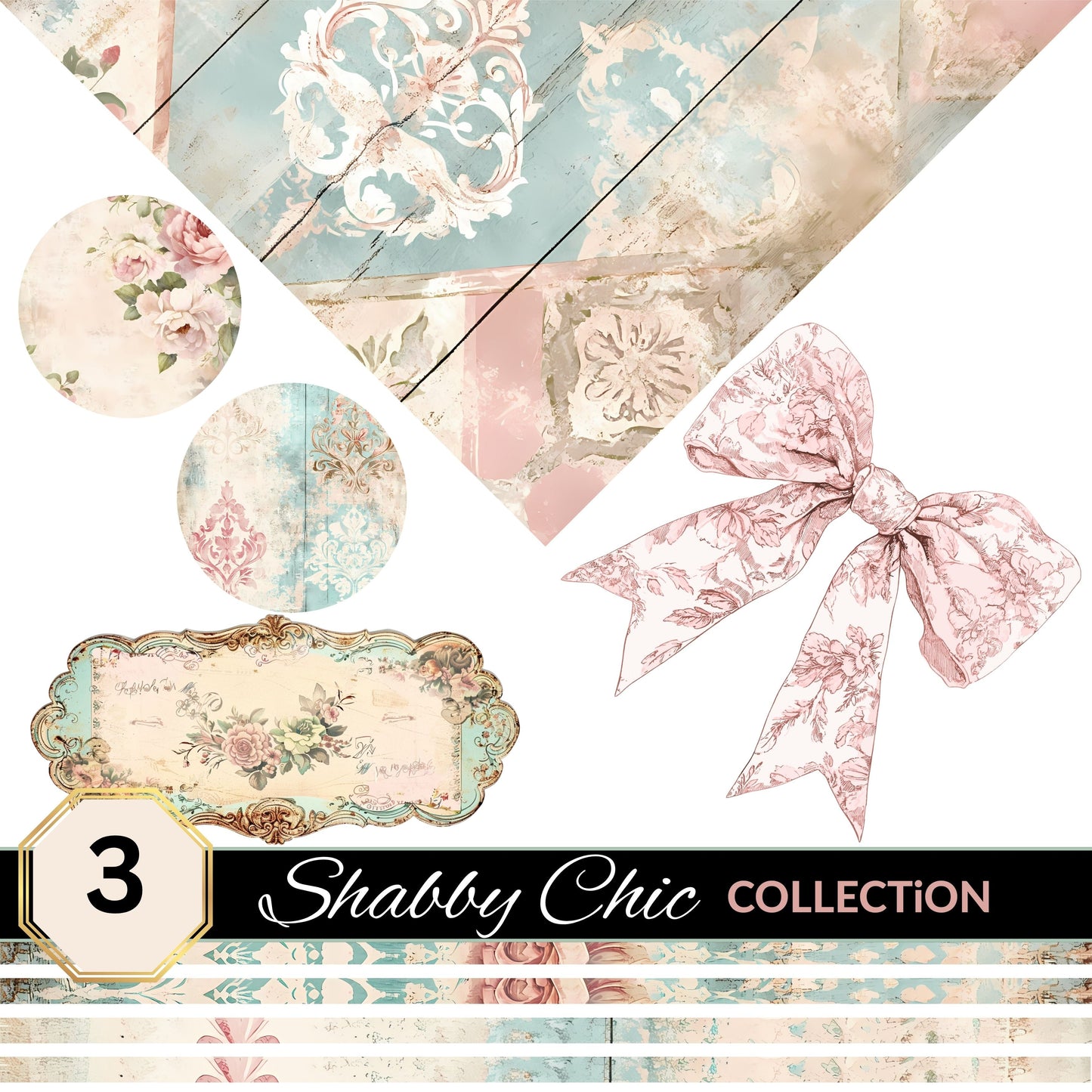 Shabby Chic UV DTF Decal Sheets 4 Designs
