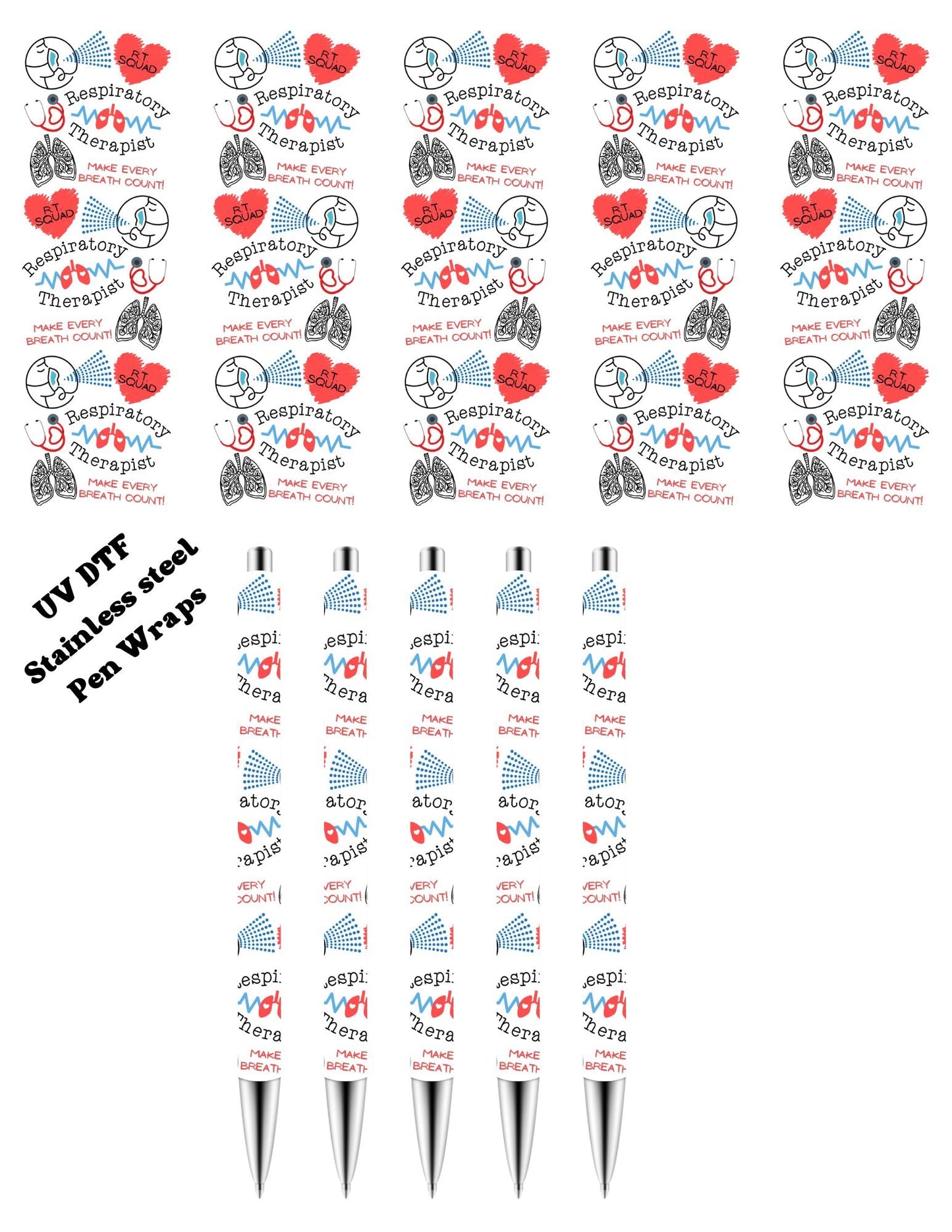 Respiratory Therapy - UV DTF Pen wraps - set of 5