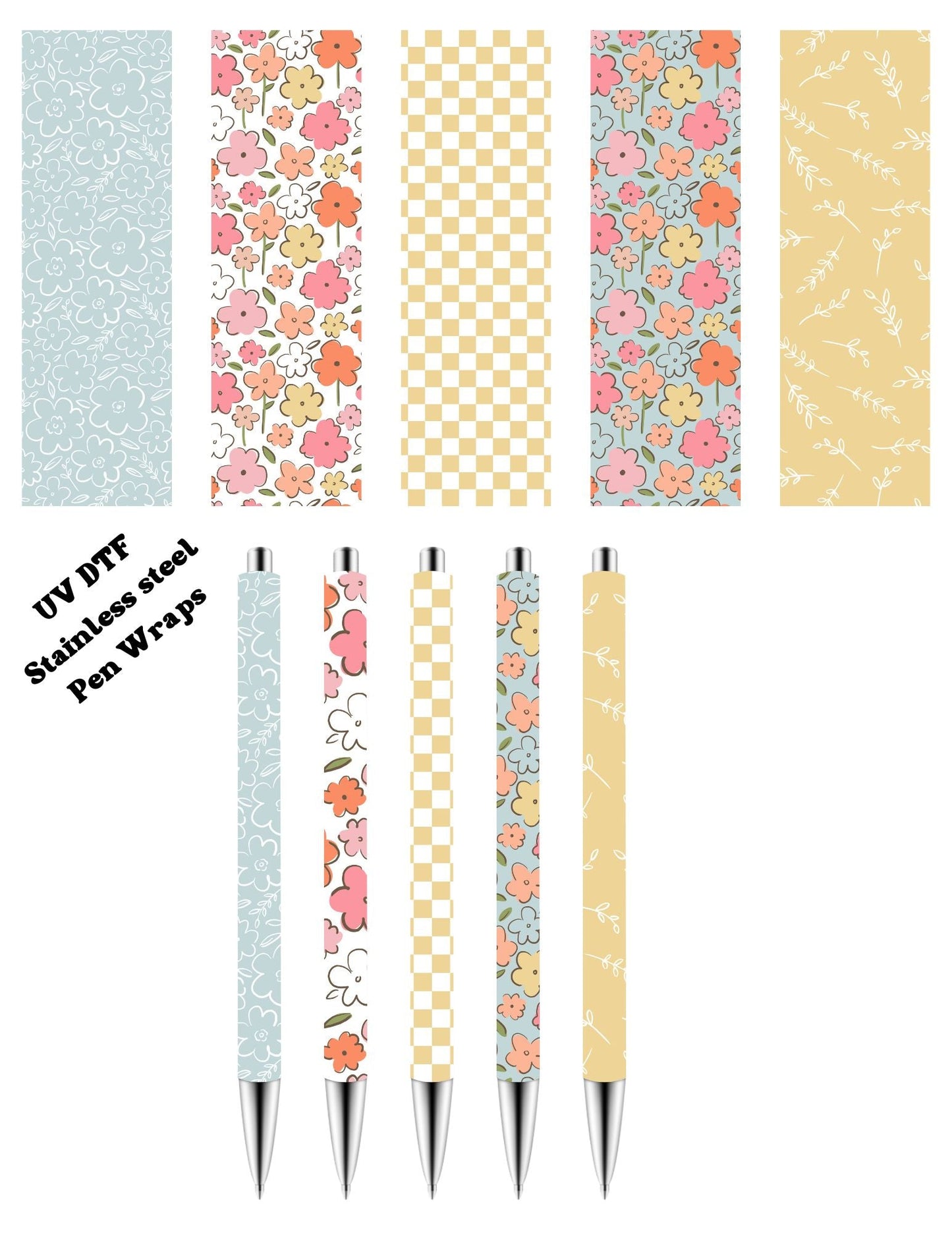Spring Fling - UV DTF Stainless Pen wraps - Set of 5