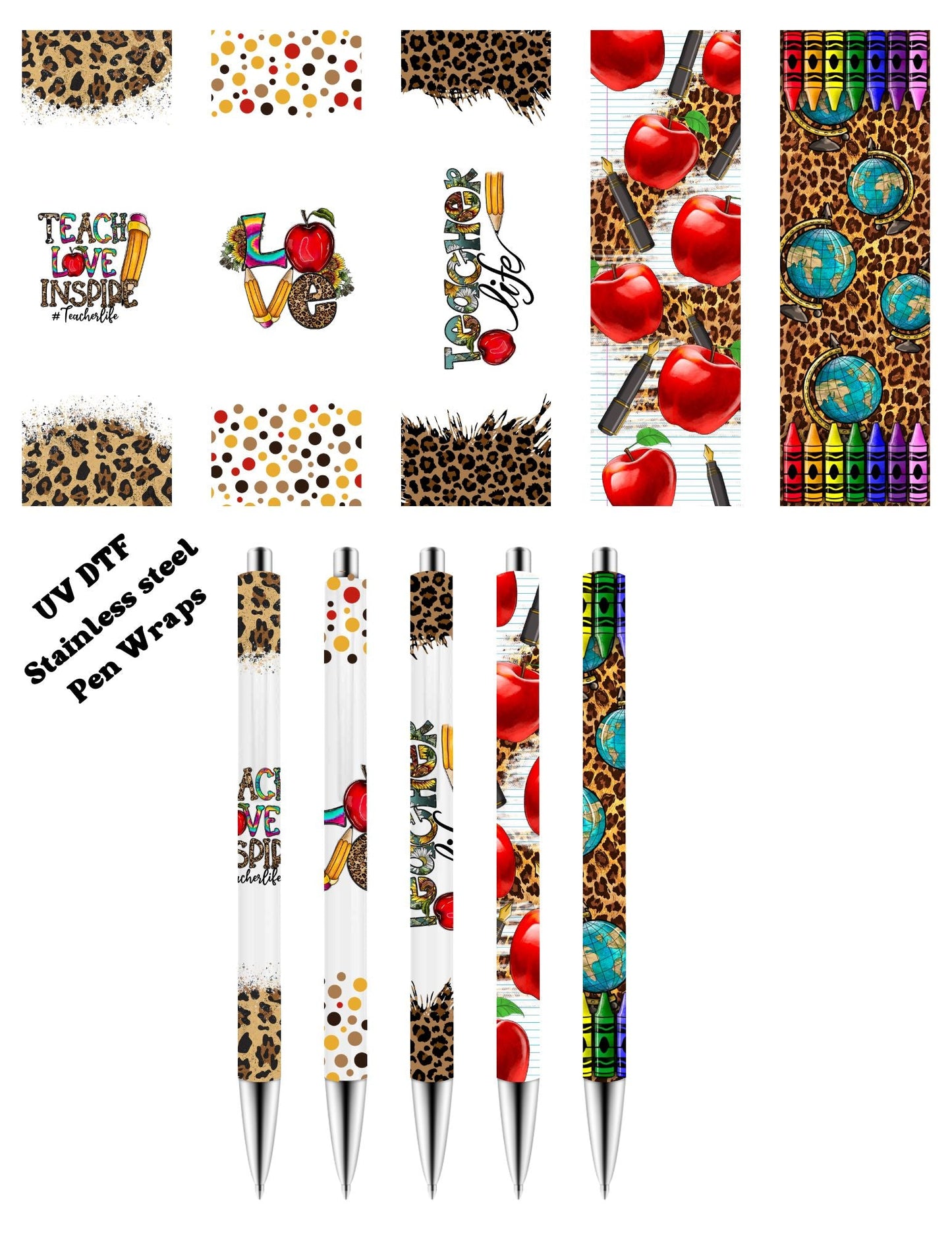 Teacher - UV DTF Stainless Pen wraps - Set of 5