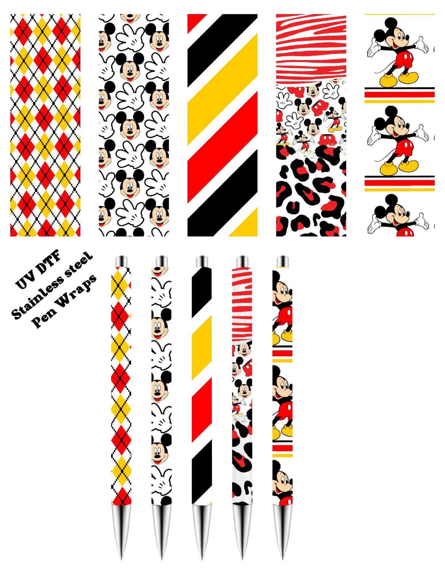 Mickey - UV DTF Stainless Pen wraps - set of 5