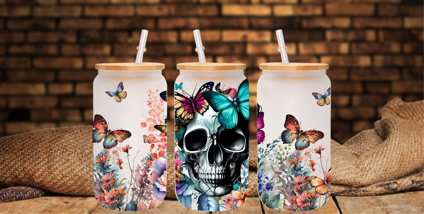 Skulls and Butterflies - UV DTF 16oz Libbey wrap