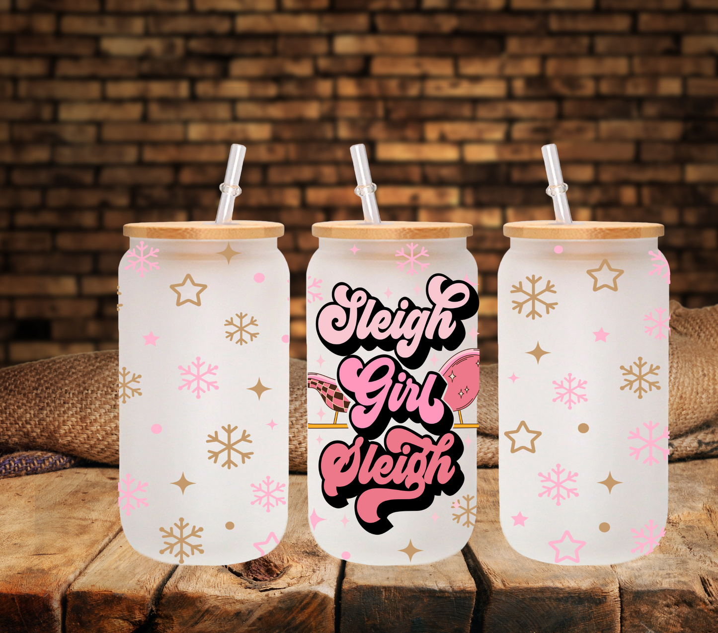 Sleigh Girl Sleigh - UV DTF 16oz Libbey wrap
