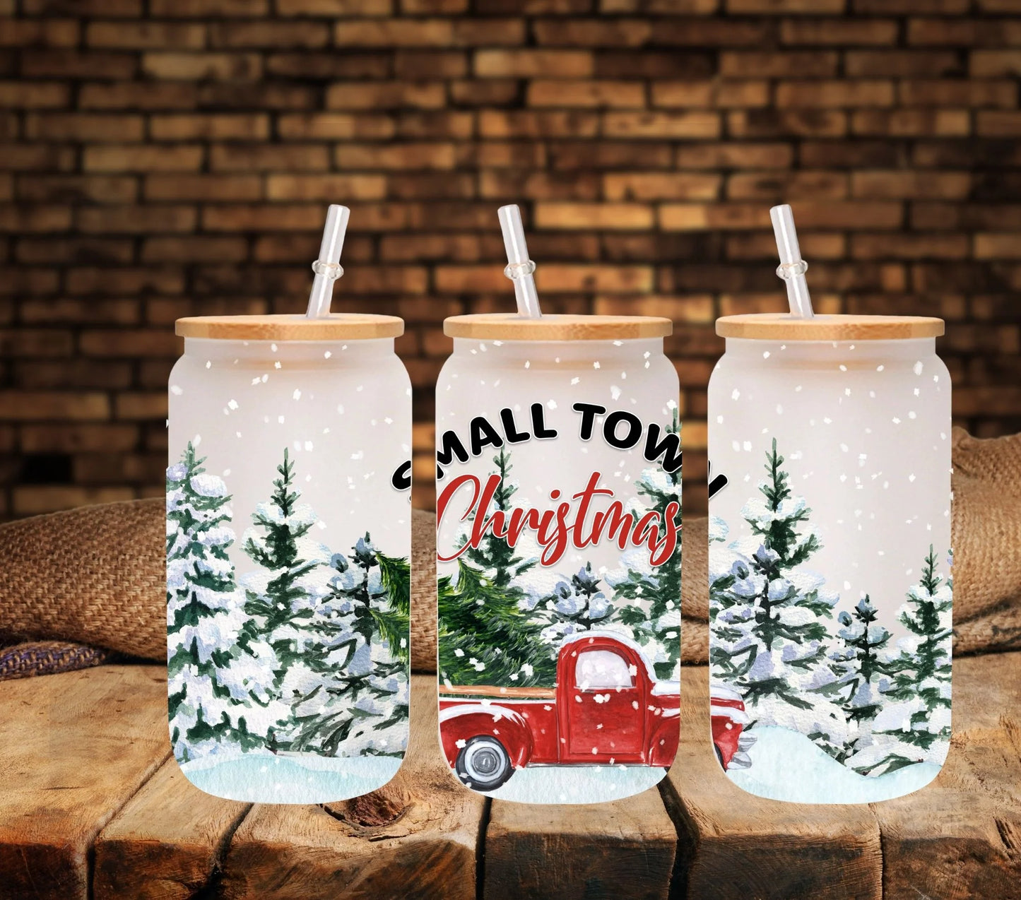 Small Town Christmas - UV DTF 16oz Libbey wrap