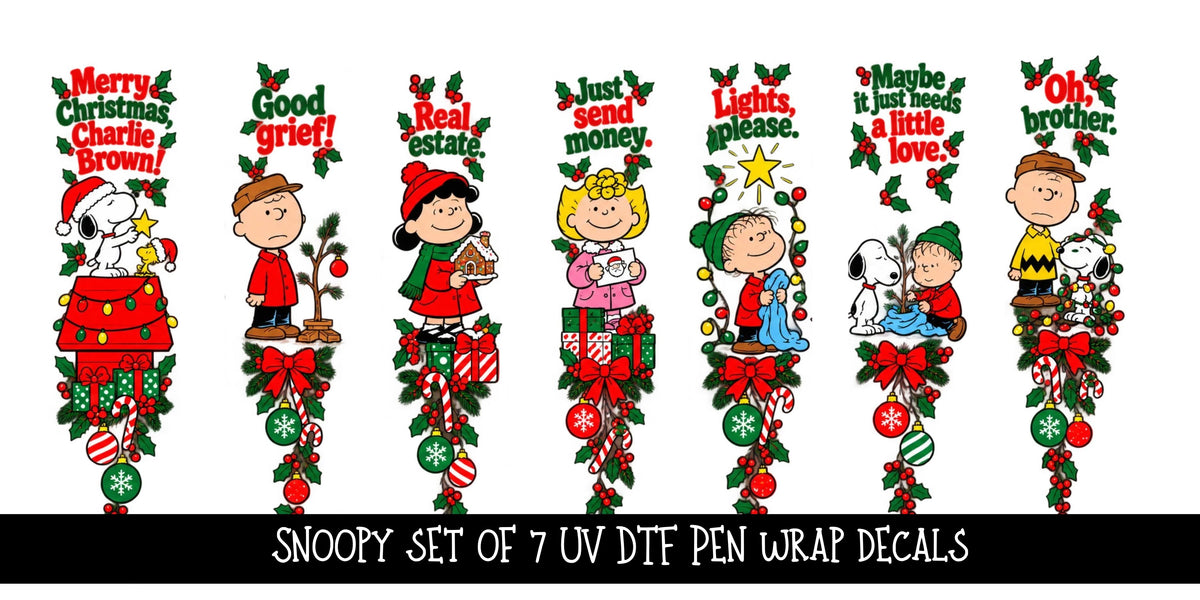 Snoopy Pen wraps UV DTF Decal sheet- set of 7 Designs