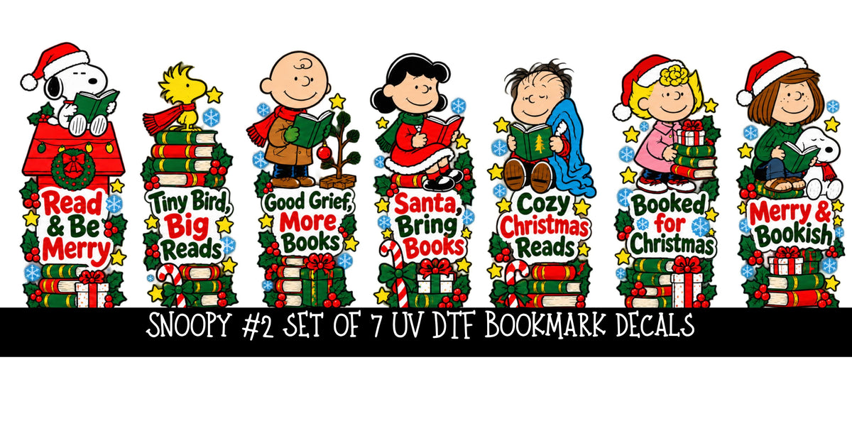 Snoopy Bookmark UV DTF Decal sheet- set of 7 Designs 2 set options