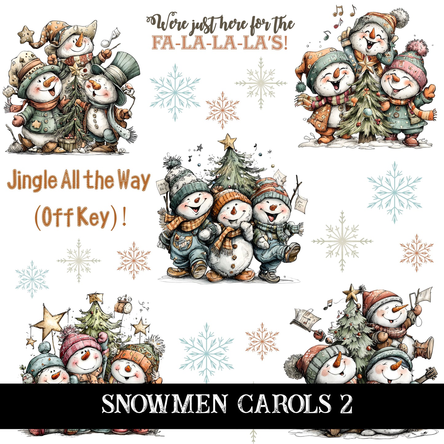 Snowmen Carols UV DTF Decal Sheets 2 design options
