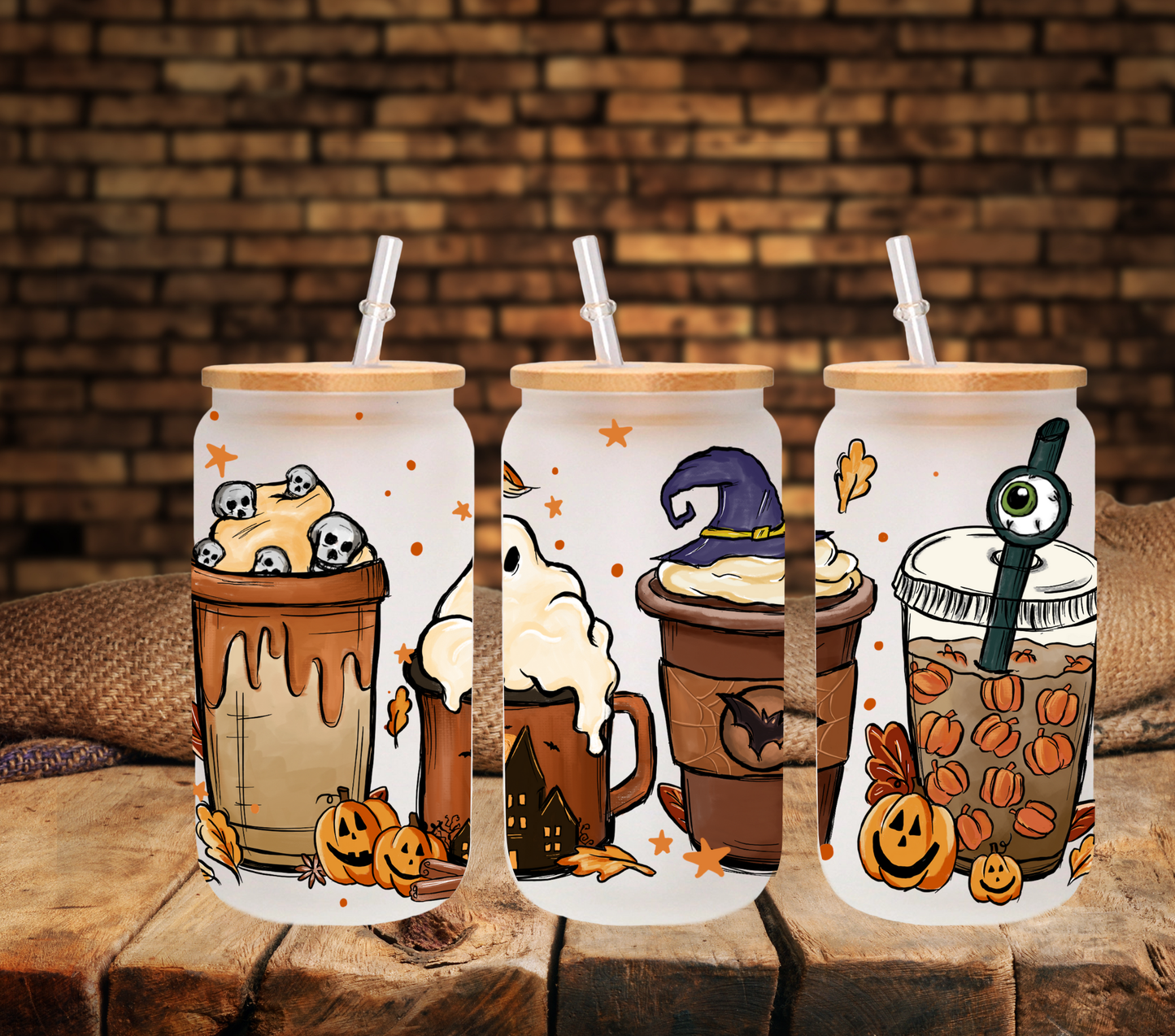 Spooky Coffee - UV DTF 16oz Libbey wrap