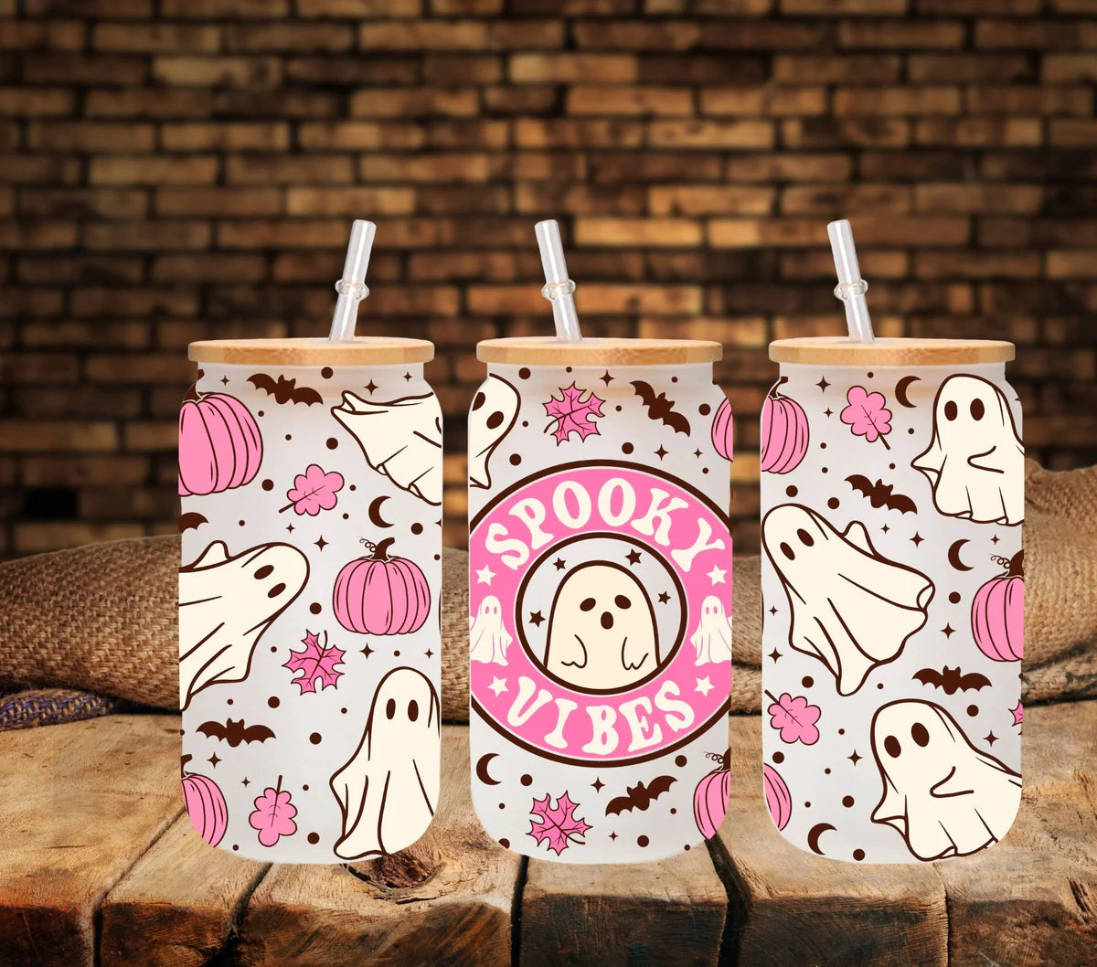 Spooky Vibes Pink - UV DTF 16oz Libbey wrap