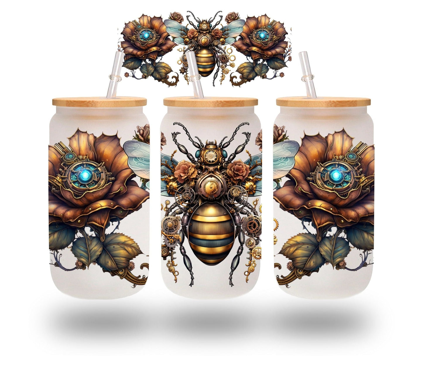 Steampunk Bee - UV DTF 16oz Libbey wrap