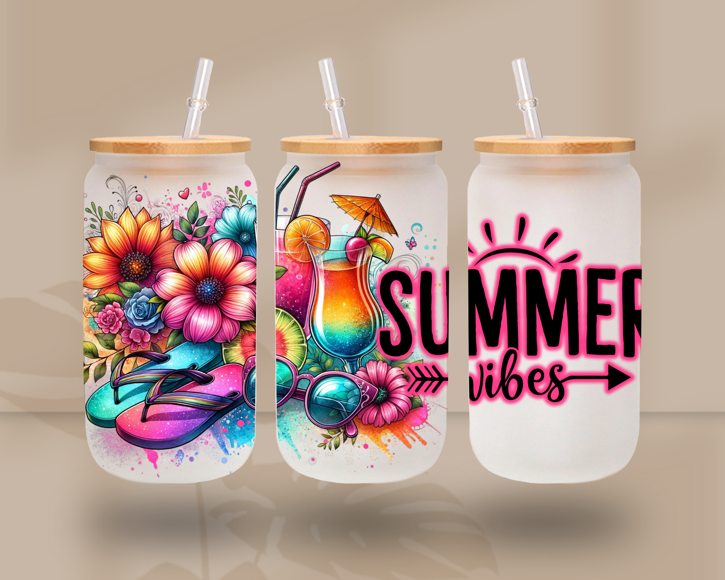 Summer Vibes Floral - UV DTF 16oz Libbey wrap