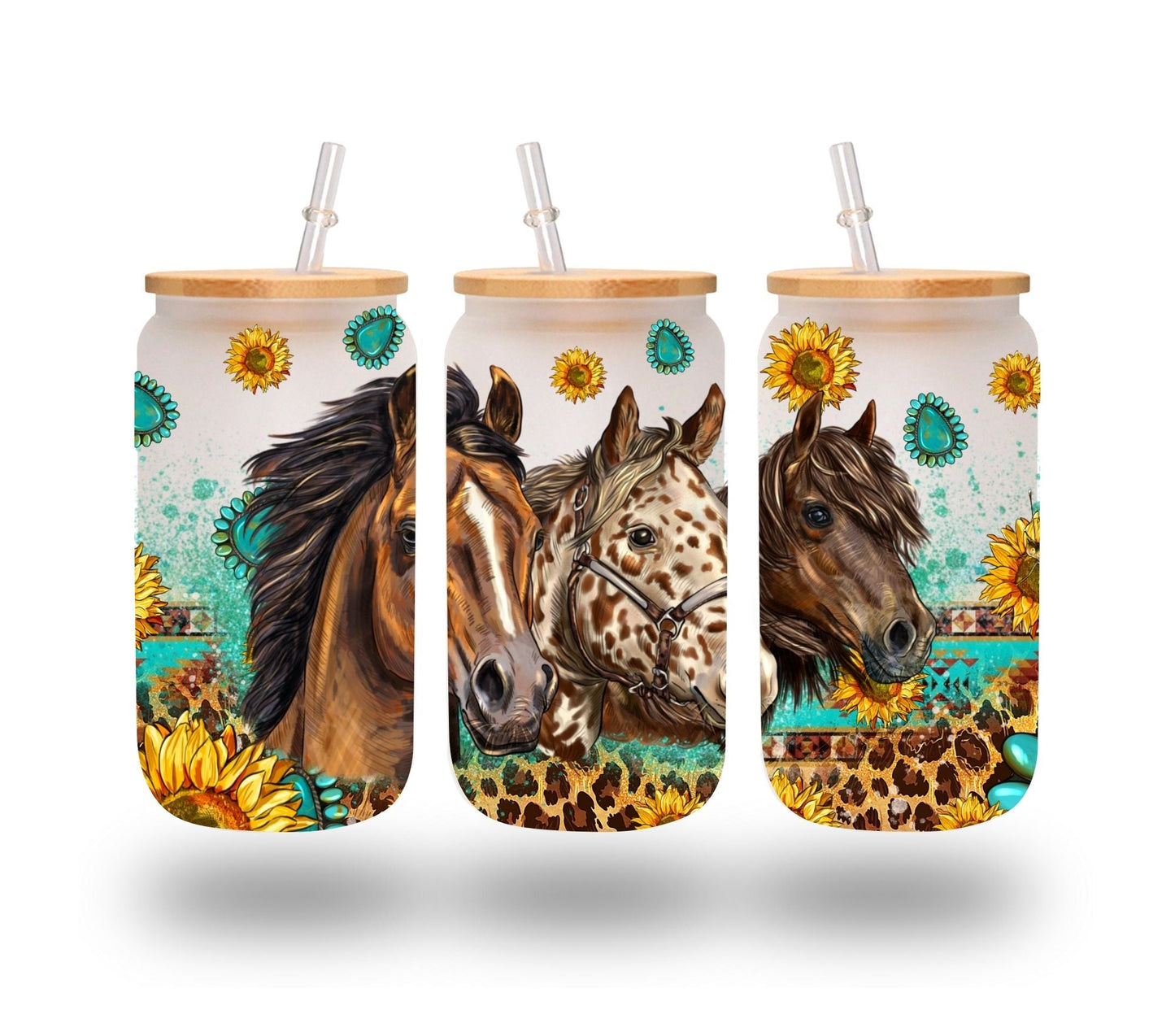 Sunflower Horses - UV DTF 16oz Libbey wrap