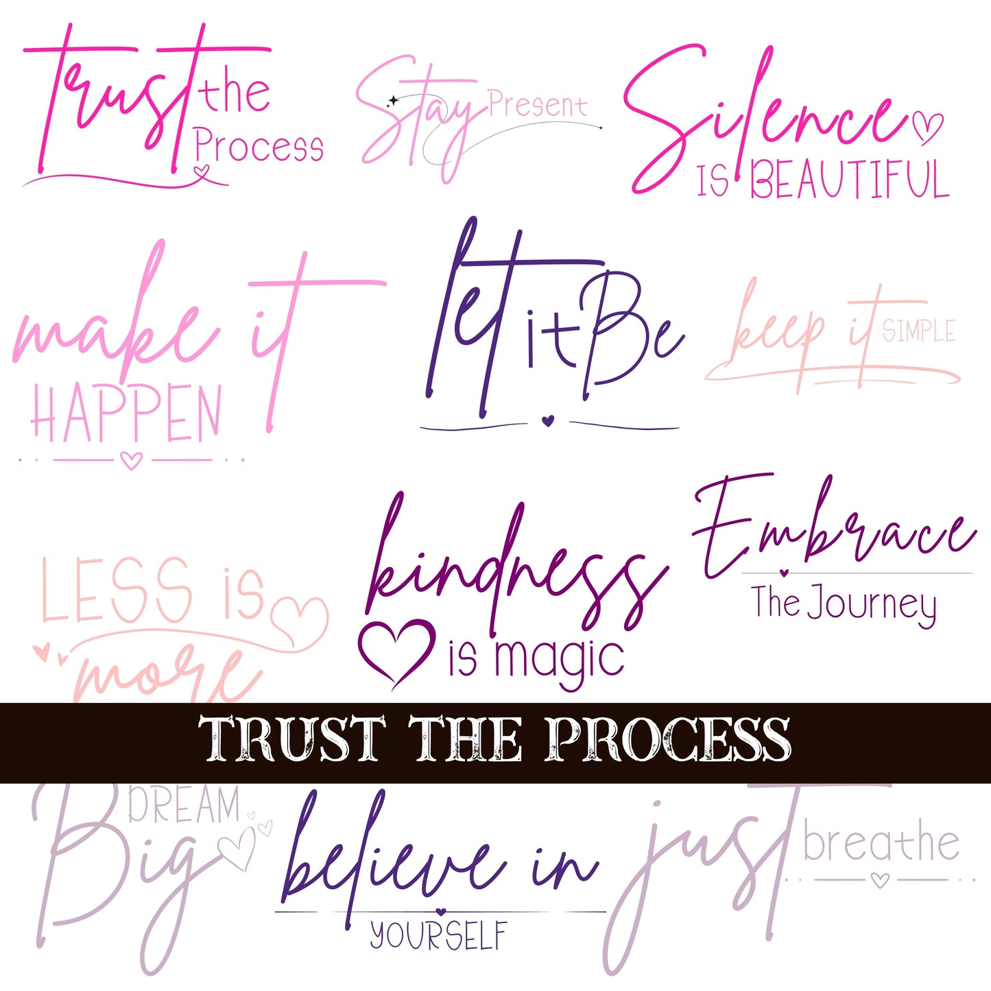 Trust the process UV DTF Decal Sheets 3 color options