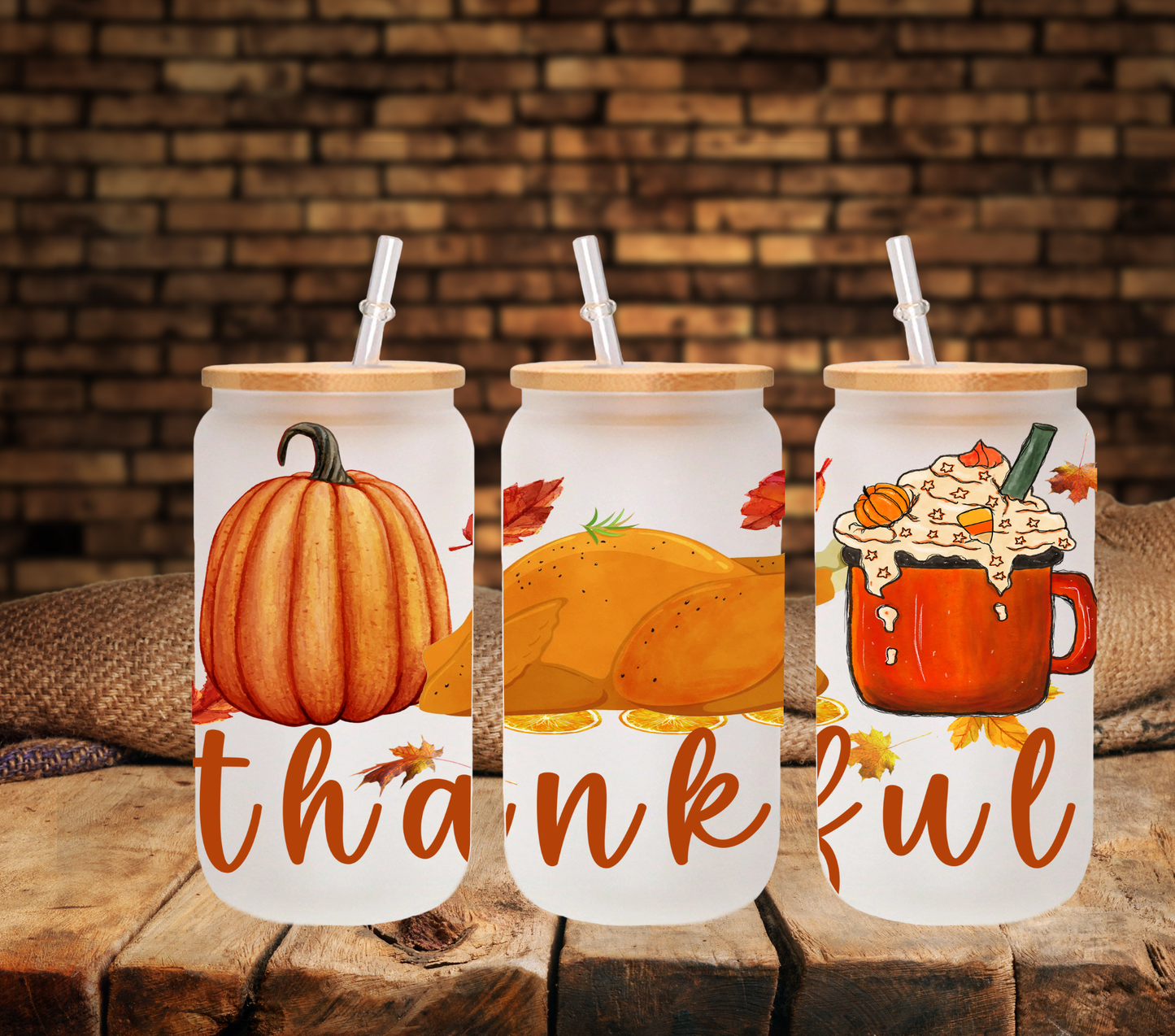 Thankful Turkey - UV DTF 16oz Libbey wrap