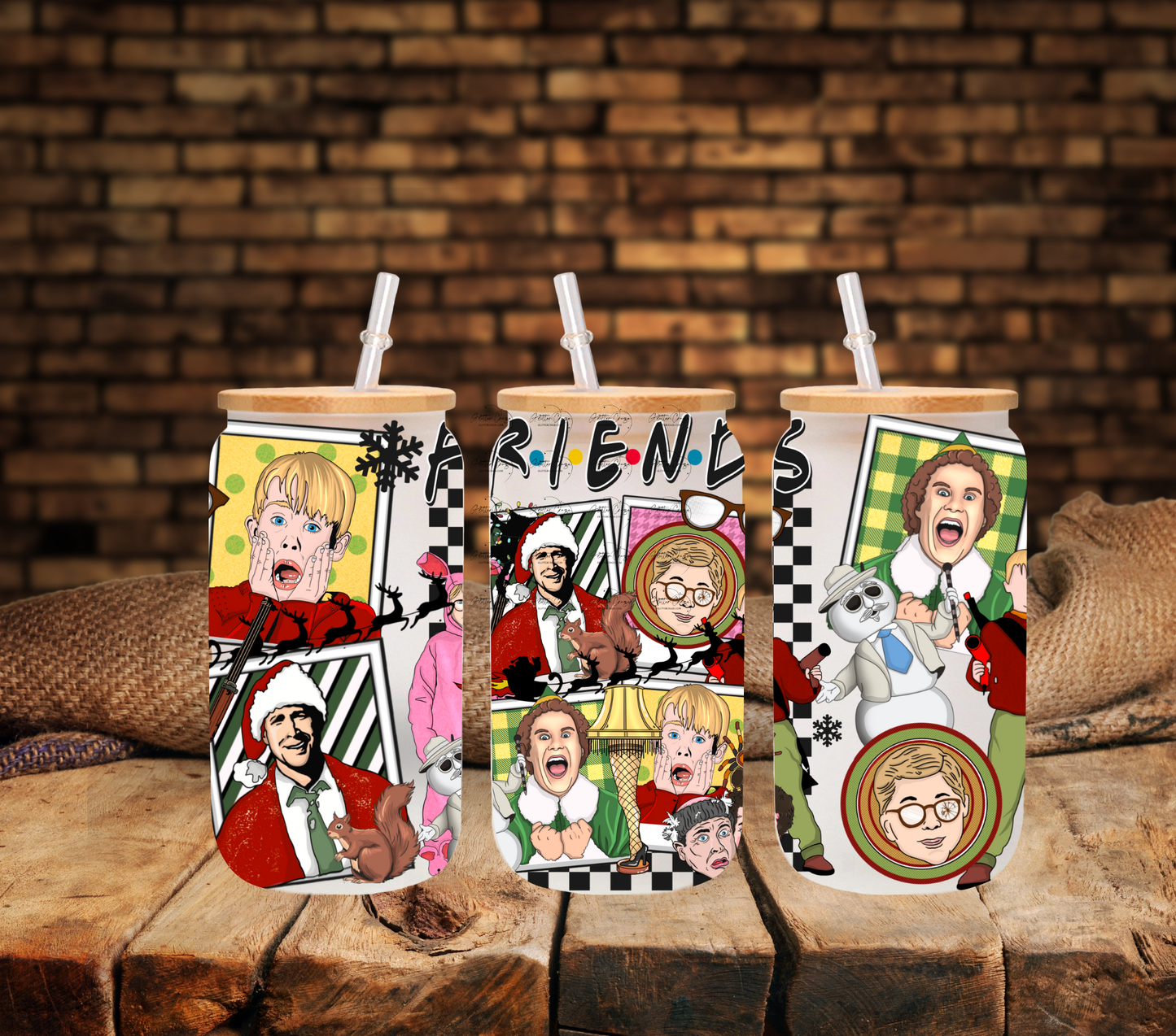 Christmas Friends - UV DTF 16oz Libbey wrap