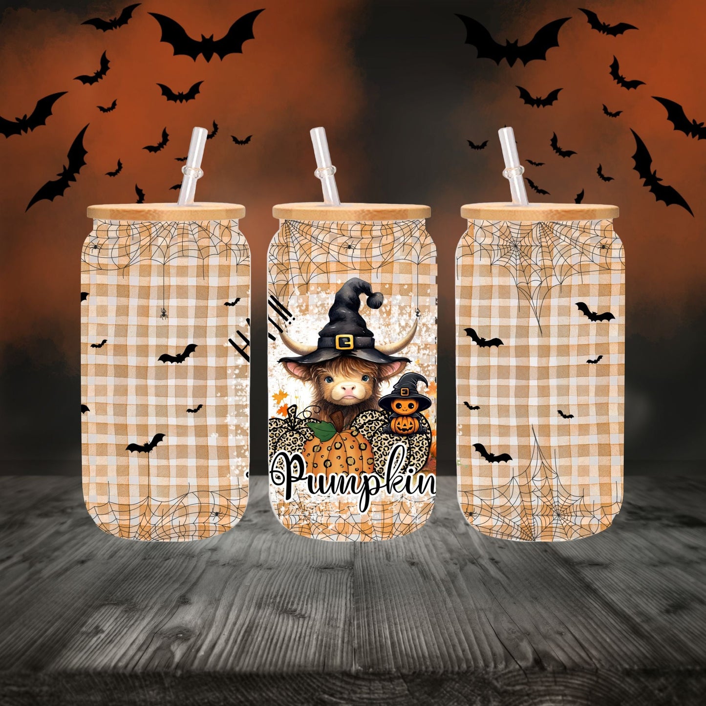 Hay Pumpkin Libbey Highland cow - UV DTF 16oz Libbey wrap