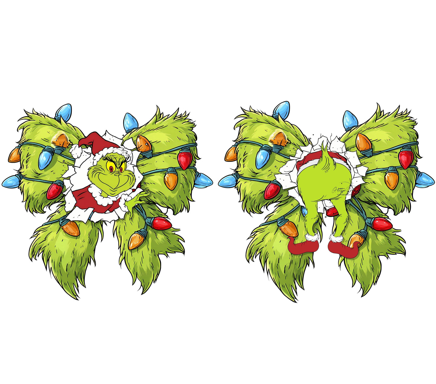 Bottoms up Grinch bow 2 pc set UV DTF Decals