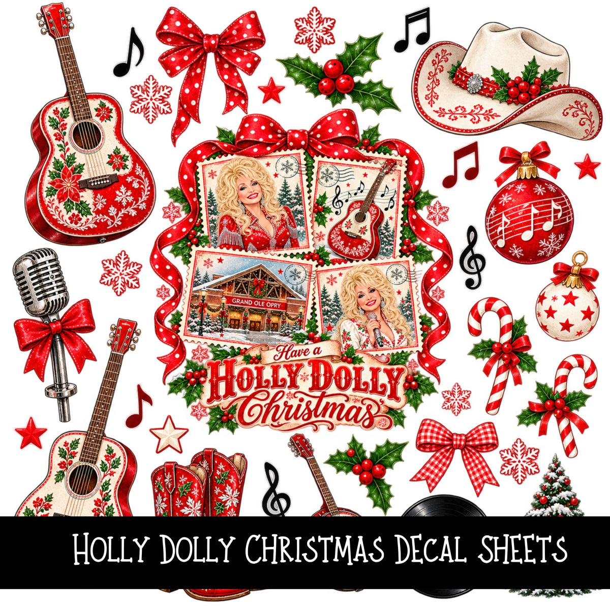 Holly Dolly Christmas UV DTF Decal sheets