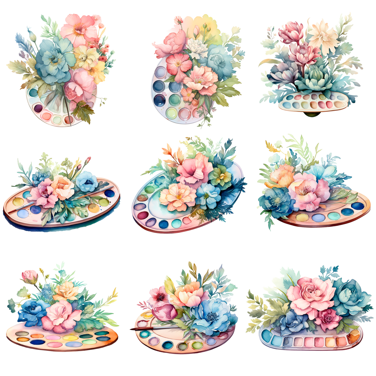 Watercolor Foral Paints - UV DTF Decal sheet