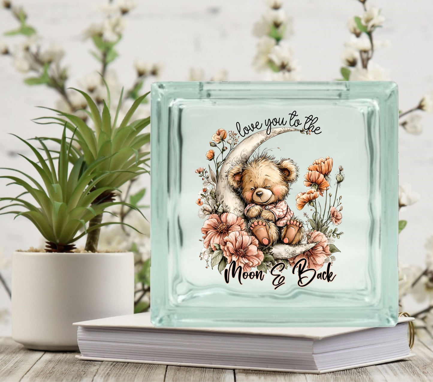 Love you to the Moon and Back Bear Glass Block Decal