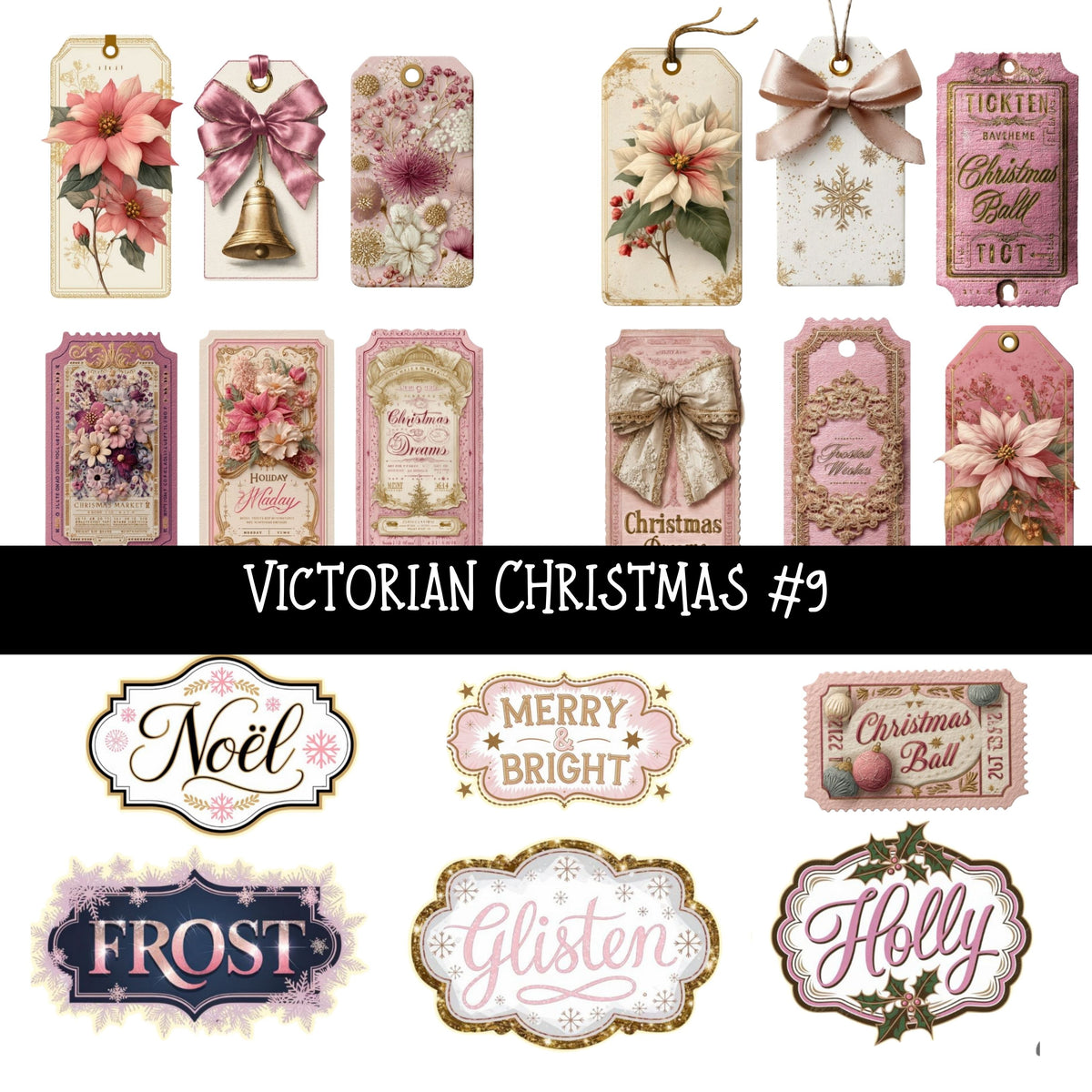 Victorian Christmas Torn Pages UV DTF Decal sheets 9 Designs available