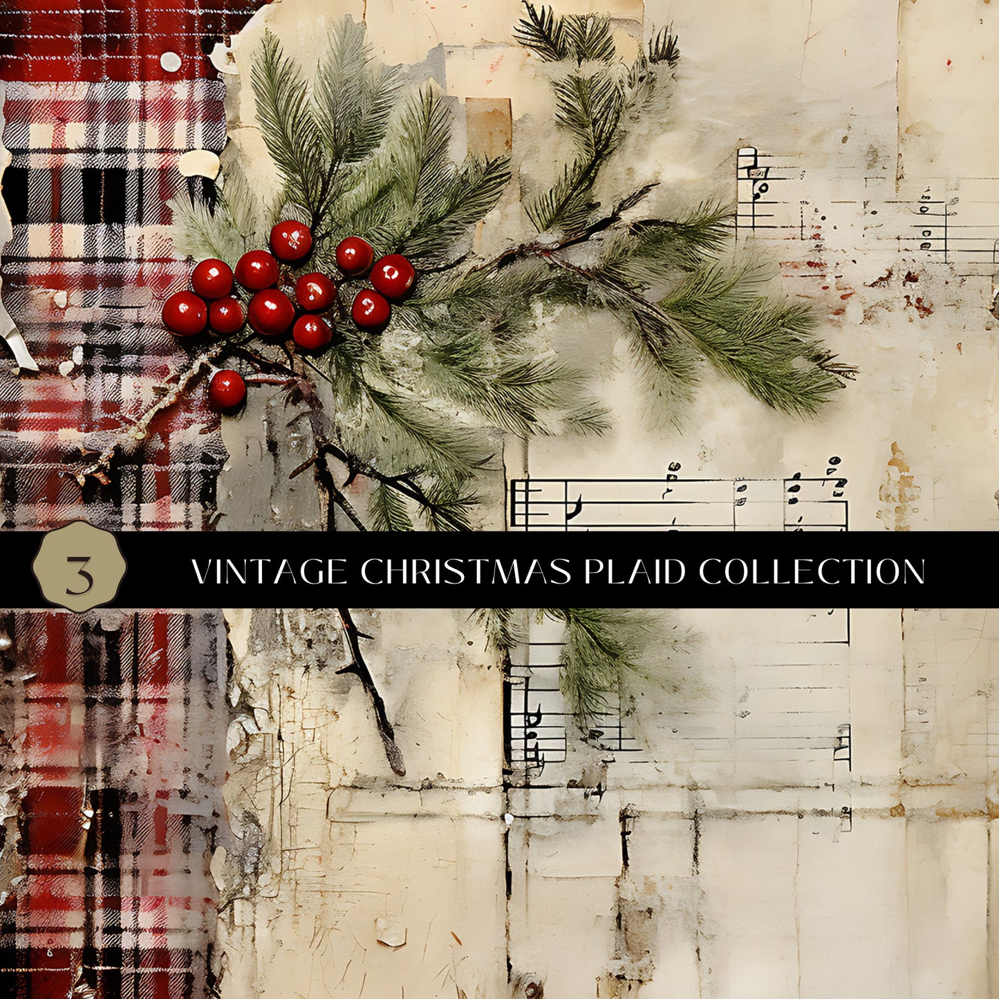 Vintage Christmas Plaid Vinyl collection- 12x12 vinyl sheets-6 designs available